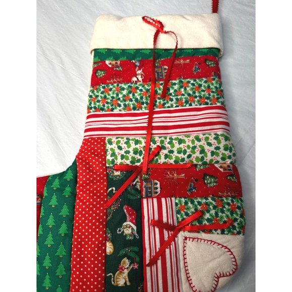 Quilted Christmas Stocking Patchwork Cats Horse Grandma Santa hanger old school - Picture 7 of 7